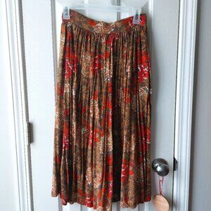 Dimanche (New York) - Vintage Brown & Red Floral Midi Skirt